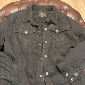 Men's Black Sherpa-Lined Denim Jacket